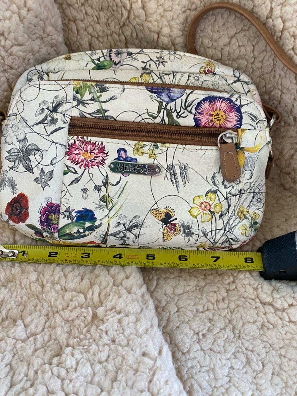MultiSac Floral Crossbody Bag in White with Multicolor Print
